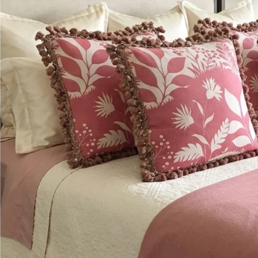 Set of 4 Large Botanical Tassel Accent Pillow Covers Coastal Decor 24” x 24”